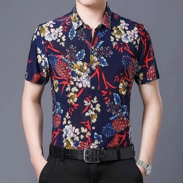 2020 Men's Hawaiian Shirt Short Sleeve Mens Dress Shirts Slim Fit Camisa Masculina Summer Hawaii Casual Male Flower Print Shirt