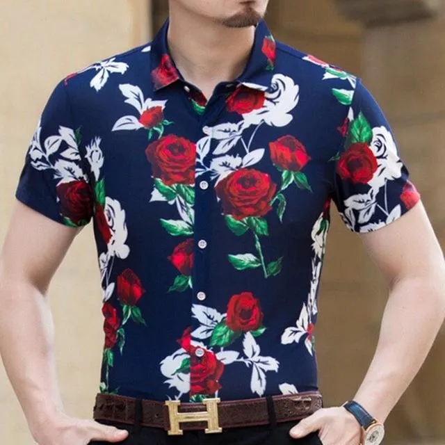 2020 Men's Hawaiian Shirt Short Sleeve Mens Dress Shirts Slim Fit Camisa Masculina Summer Hawaii Casual Male Flower Print Shirt