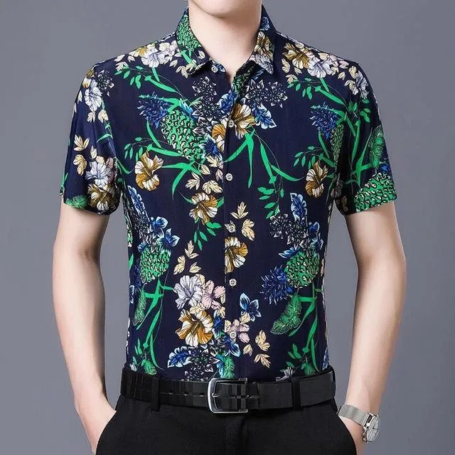 2020 Men's Hawaiian Shirt Short Sleeve Mens Dress Shirts Slim Fit Camisa Masculina Summer Hawaii Casual Male Flower Print Shirt