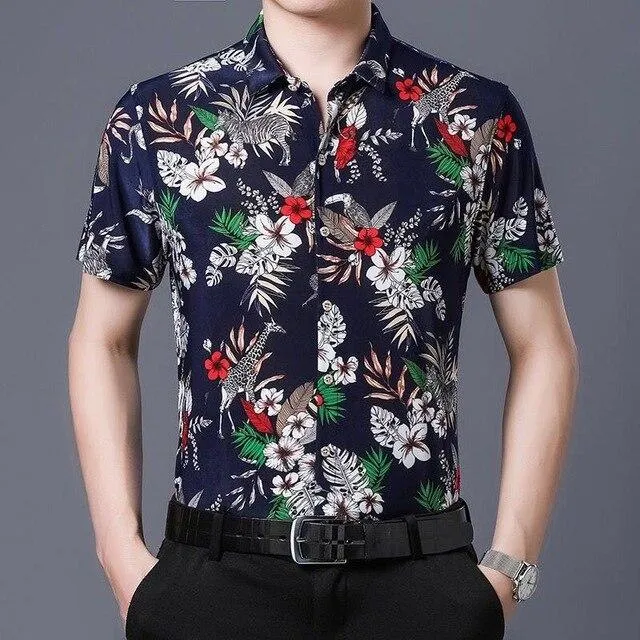 2020 Men's Hawaiian Shirt Short Sleeve Mens Dress Shirts Slim Fit Camisa Masculina Summer Hawaii Casual Male Flower Print Shirt