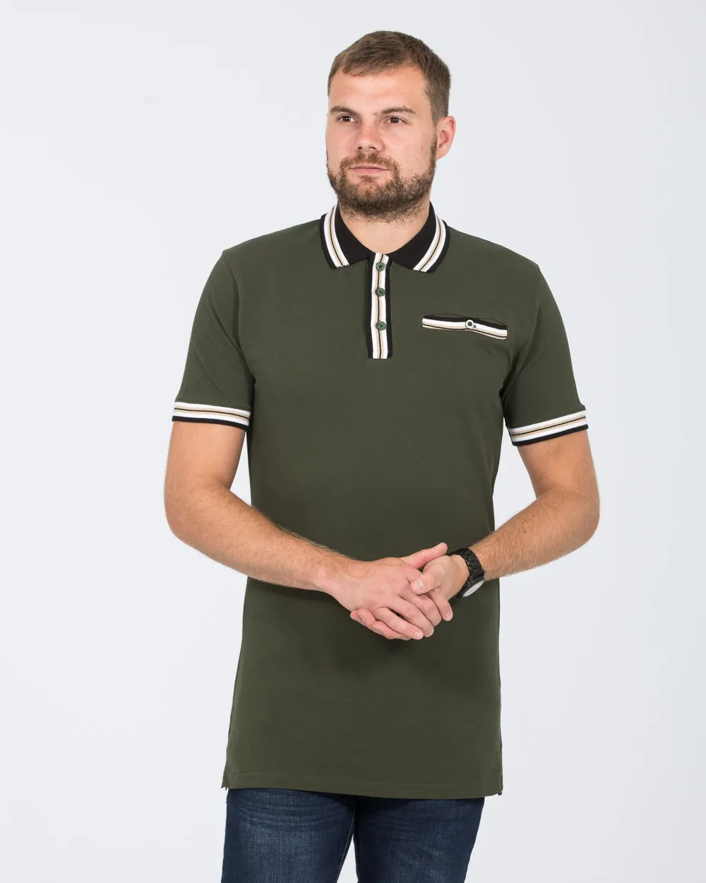 2t Slim Fit Pique Tipped Polo Shirt (khaki)