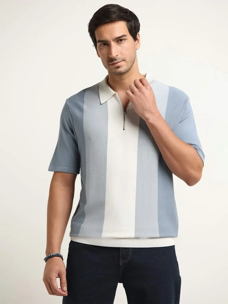 Ascot Blue Striped Relaxed Fit T-Shirt