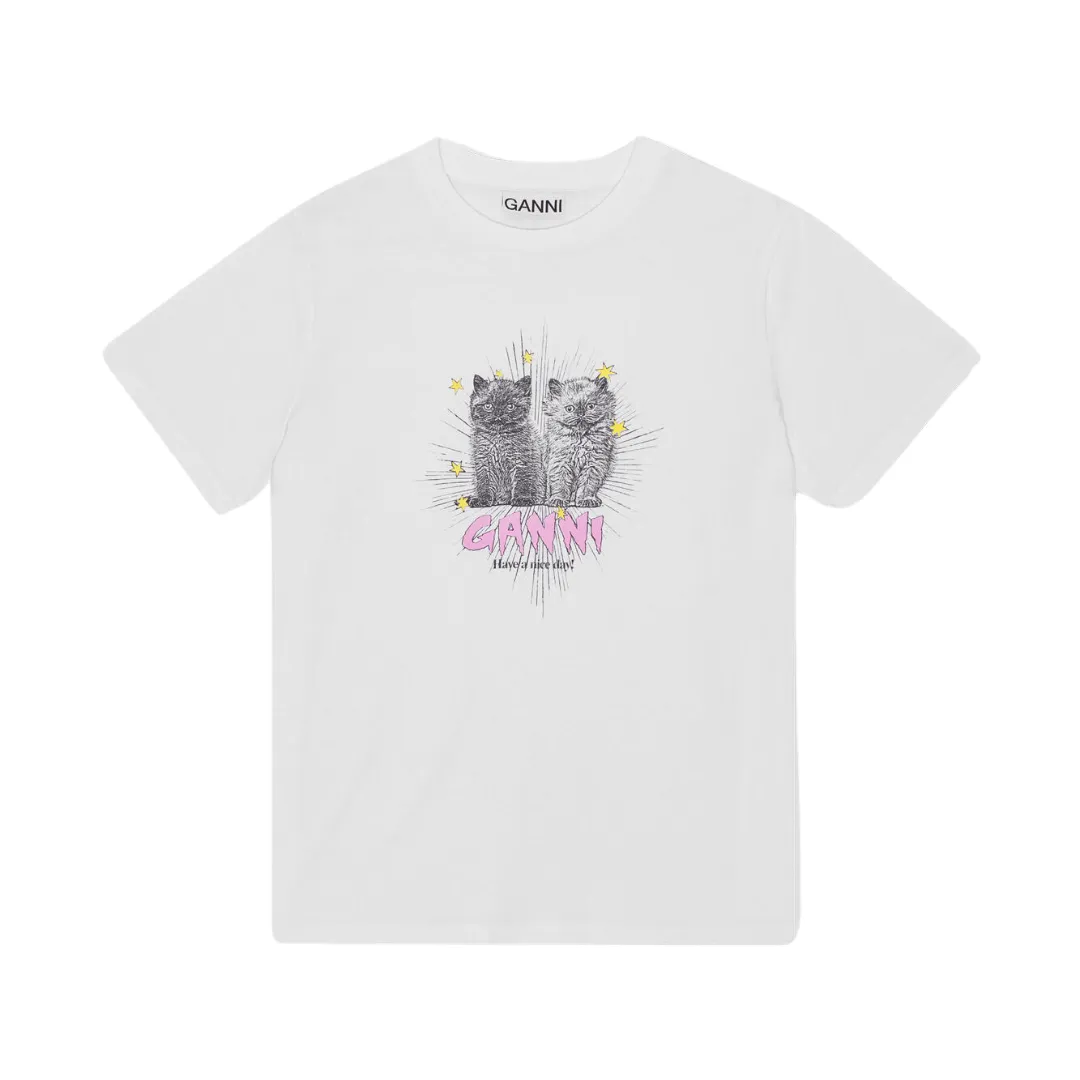 Basic Jersey Kittens Relaxed T-Shirt (Bright White)