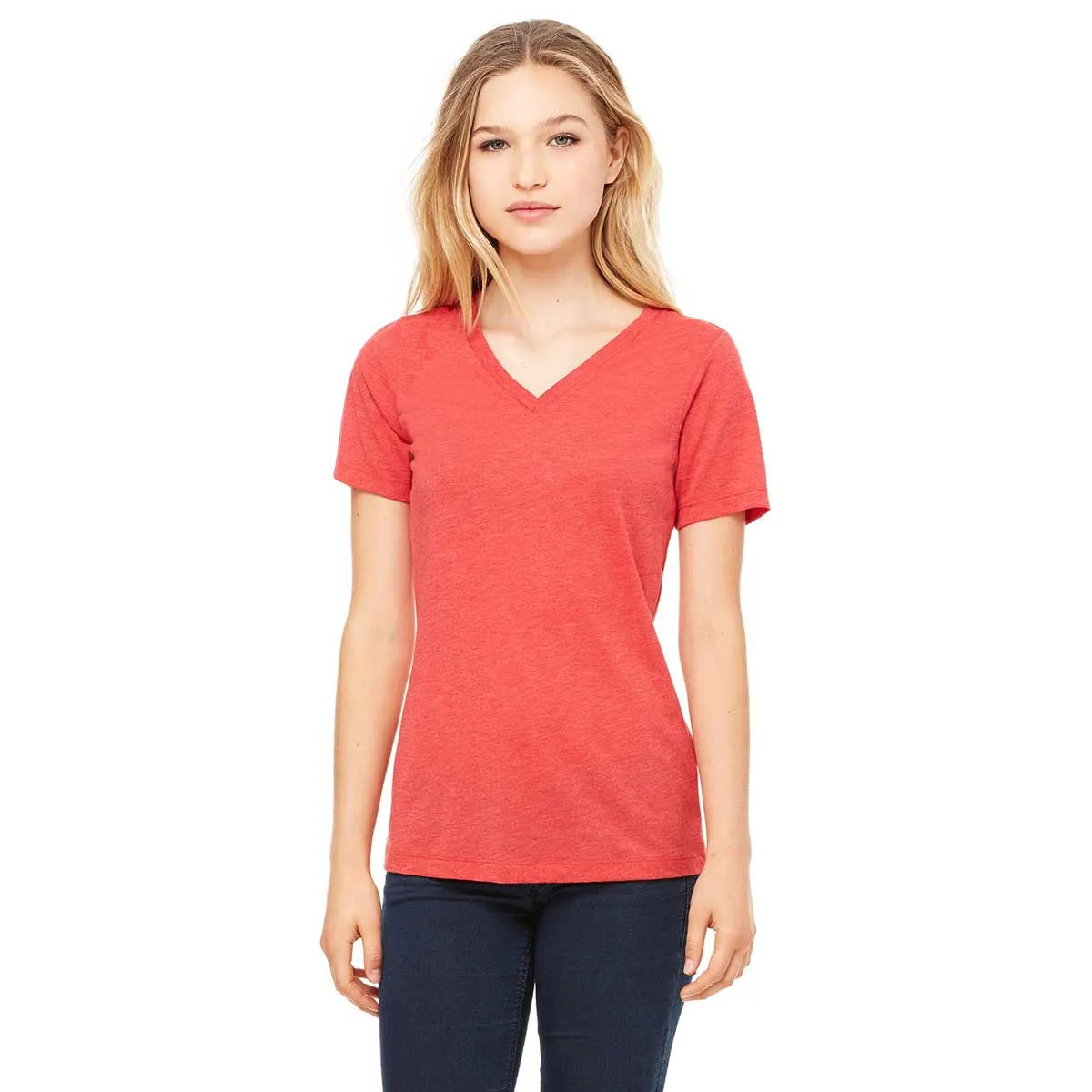 Bella   Canvas Women's Red Triblend Relaxed Jersey Short-Sleeve V-Neck T-Shirt