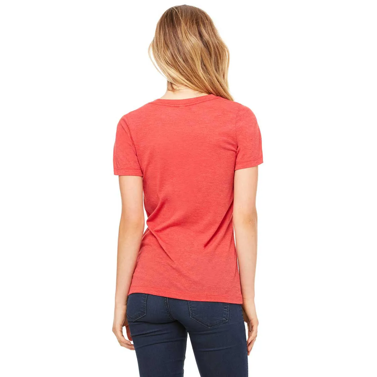 Bella   Canvas Women's Red Triblend Relaxed Jersey Short-Sleeve V-Neck T-Shirt