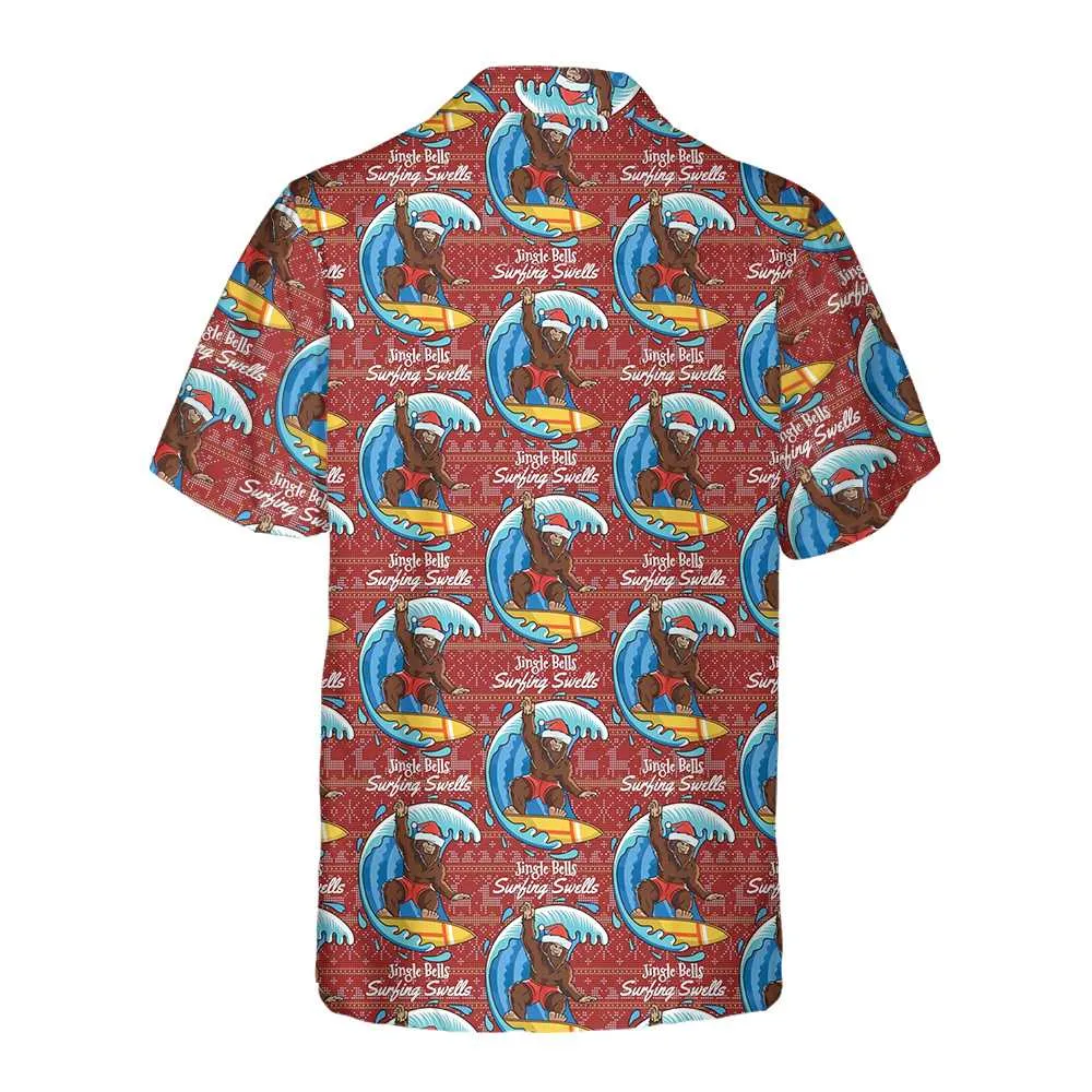 Bigfoot Surfing Christmas Hawaiian Shirt, Funny Christmas Bigfoot Shirt, Best Xmas Gift Idea