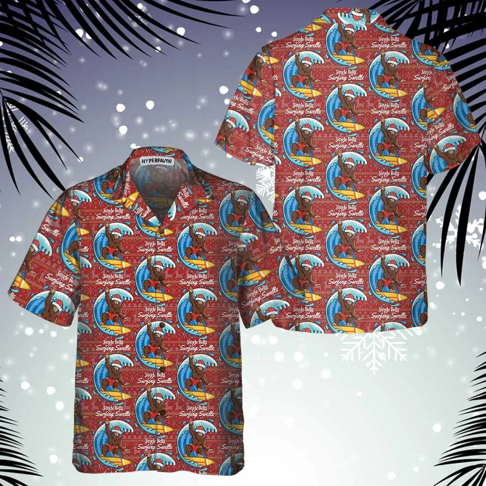 Bigfoot Surfing Christmas Hawaiian Shirt, Funny Christmas Bigfoot Shirt, Best Xmas Gift Idea