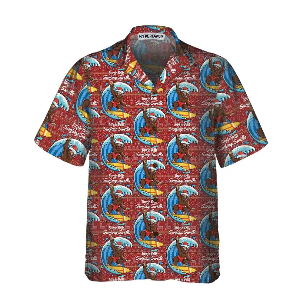 Bigfoot Surfing Christmas Hawaiian Shirt, Funny Christmas Bigfoot Shirt, Best Xmas Gift Idea