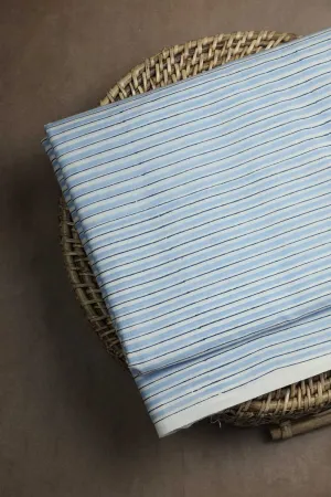 Blue Stripes on Cream Sanganeri Cotton Fabric