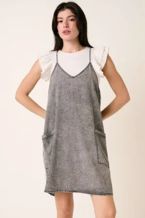 Charcoal Charm Denim Overall Dress