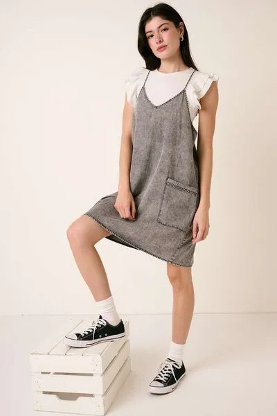 Charcoal Charm Denim Overall Dress