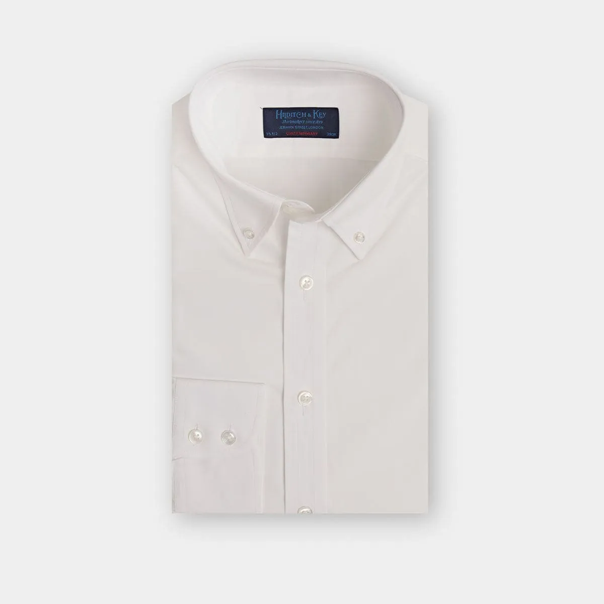 Contemporary Fit, Button Down Collar, 2 Button Cuff Shirt In Plain White