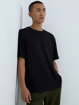 ETA Black Knit-Textured Relaxed-Fit T-Shirt