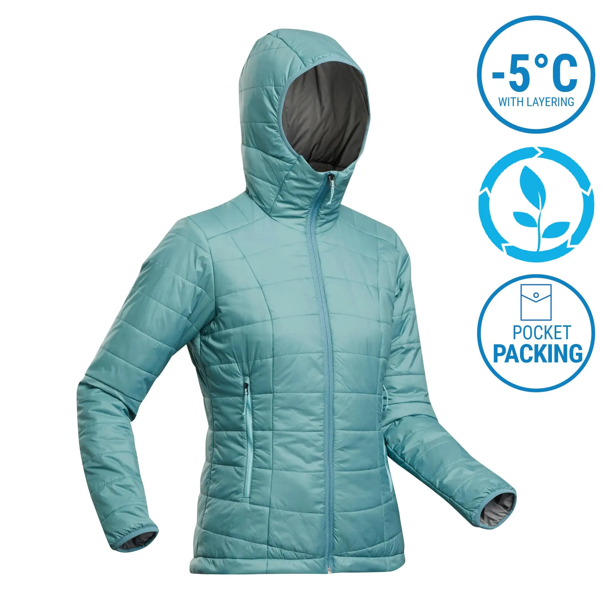 Forclaz Women's Mountain Backpacking Padded Jacket with Hood - MT100 23°F