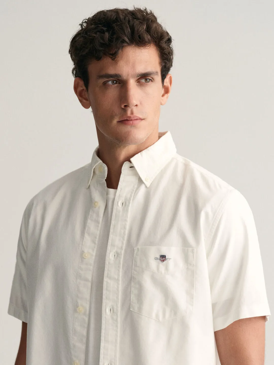 Gant Men White Solid Button-down Collar Long Sleeves Shirt