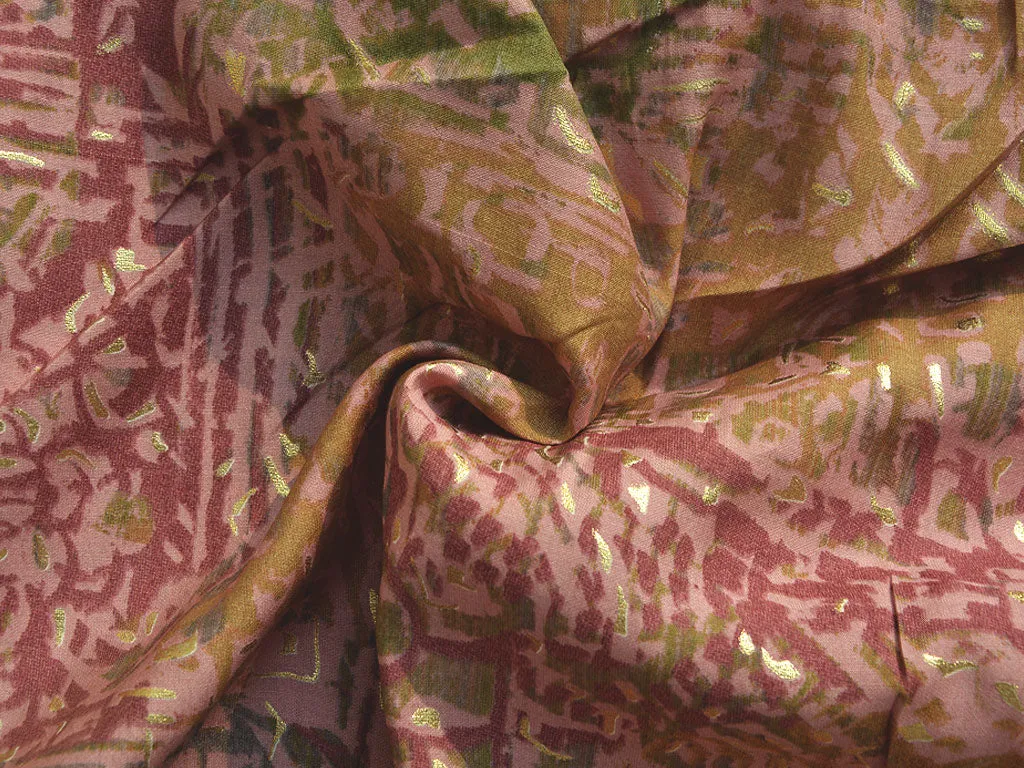 Golden & Pink Abstract Printed Premium Modal Chanderi Silk Fabric