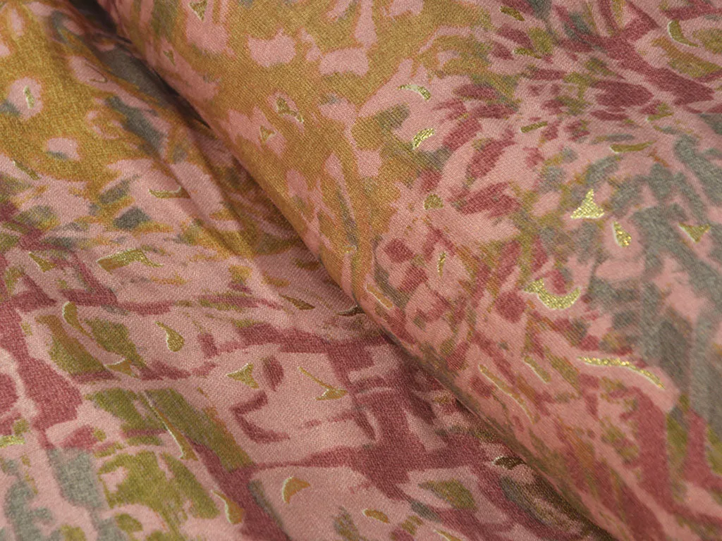 Golden & Pink Abstract Printed Premium Modal Chanderi Silk Fabric