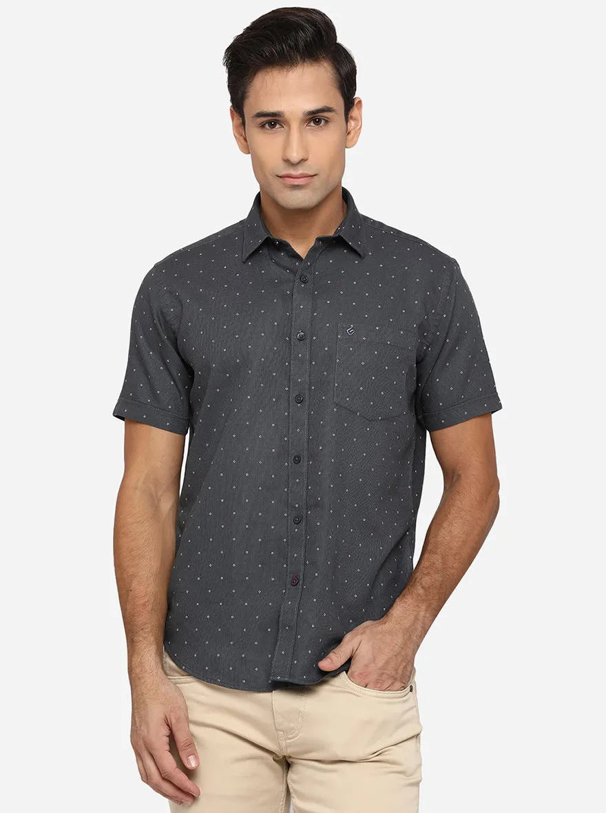 Gunmetal Grey Printed Classic Fit Casual Shirt | Greenfibre