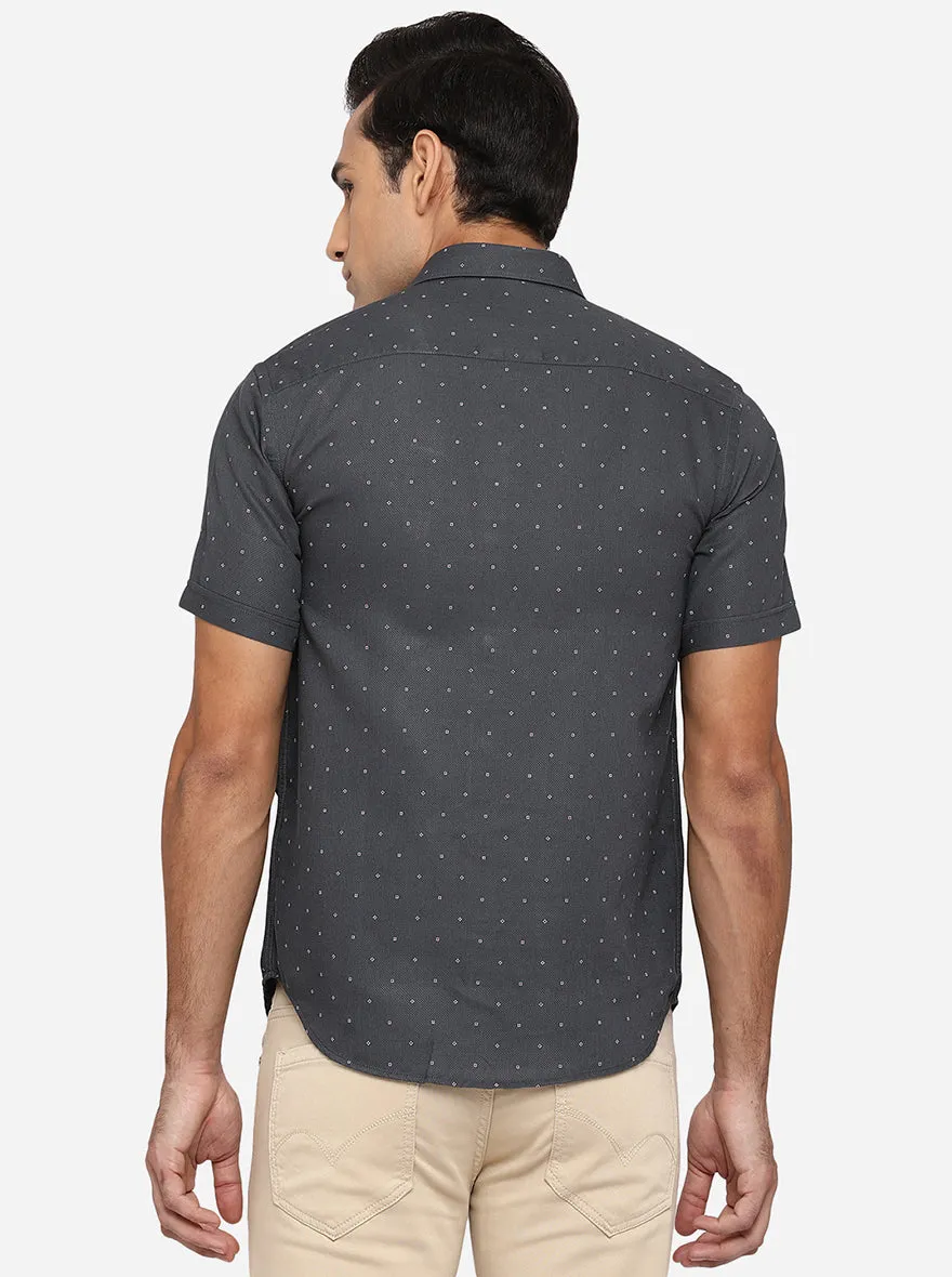 Gunmetal Grey Printed Classic Fit Casual Shirt | Greenfibre