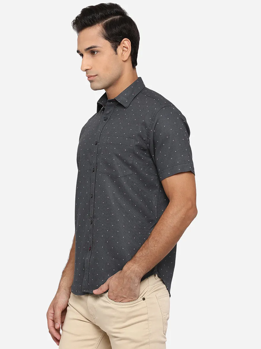 Gunmetal Grey Printed Classic Fit Casual Shirt | Greenfibre