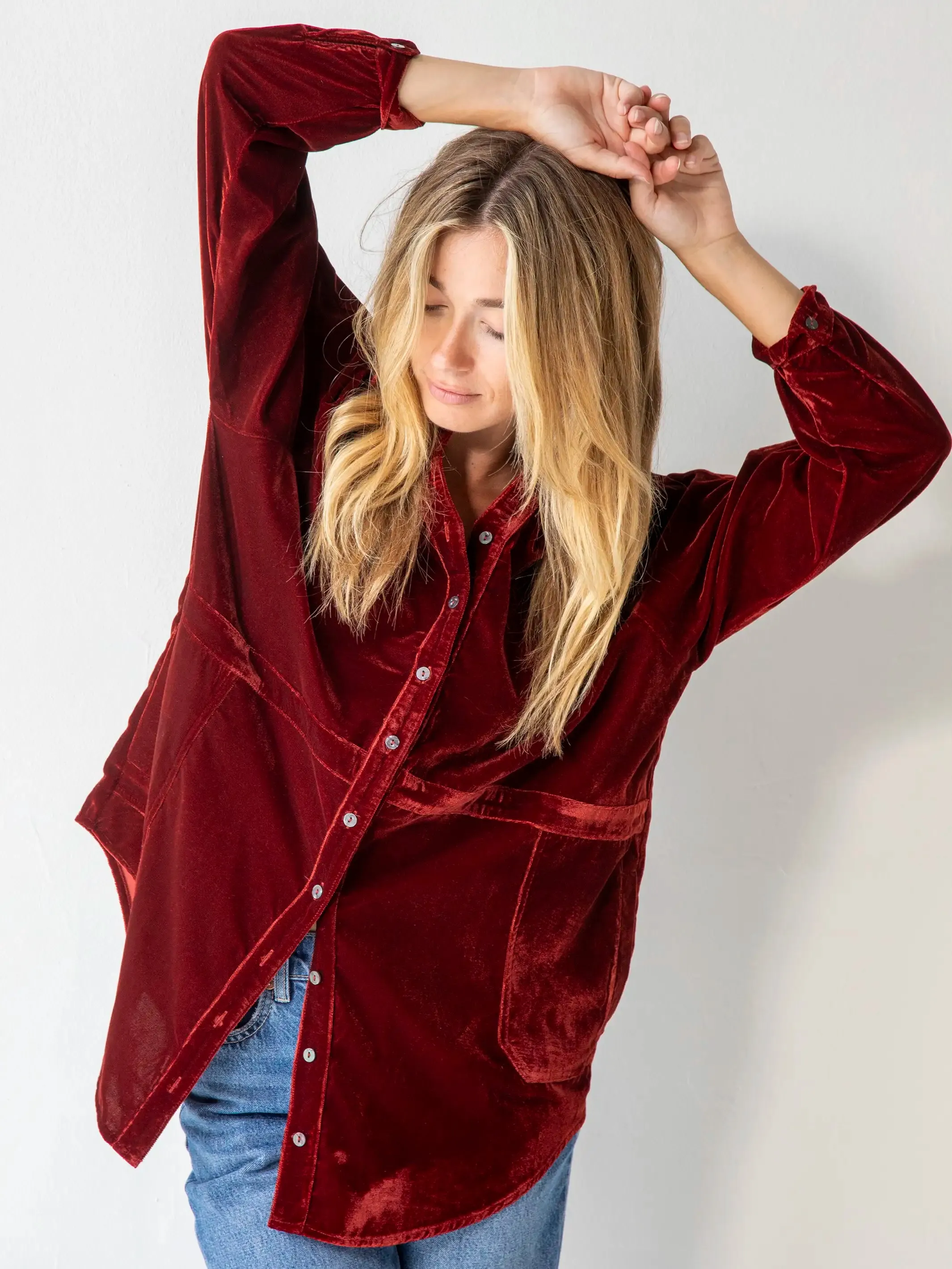 Laid Back Velvet Button Down - Rust