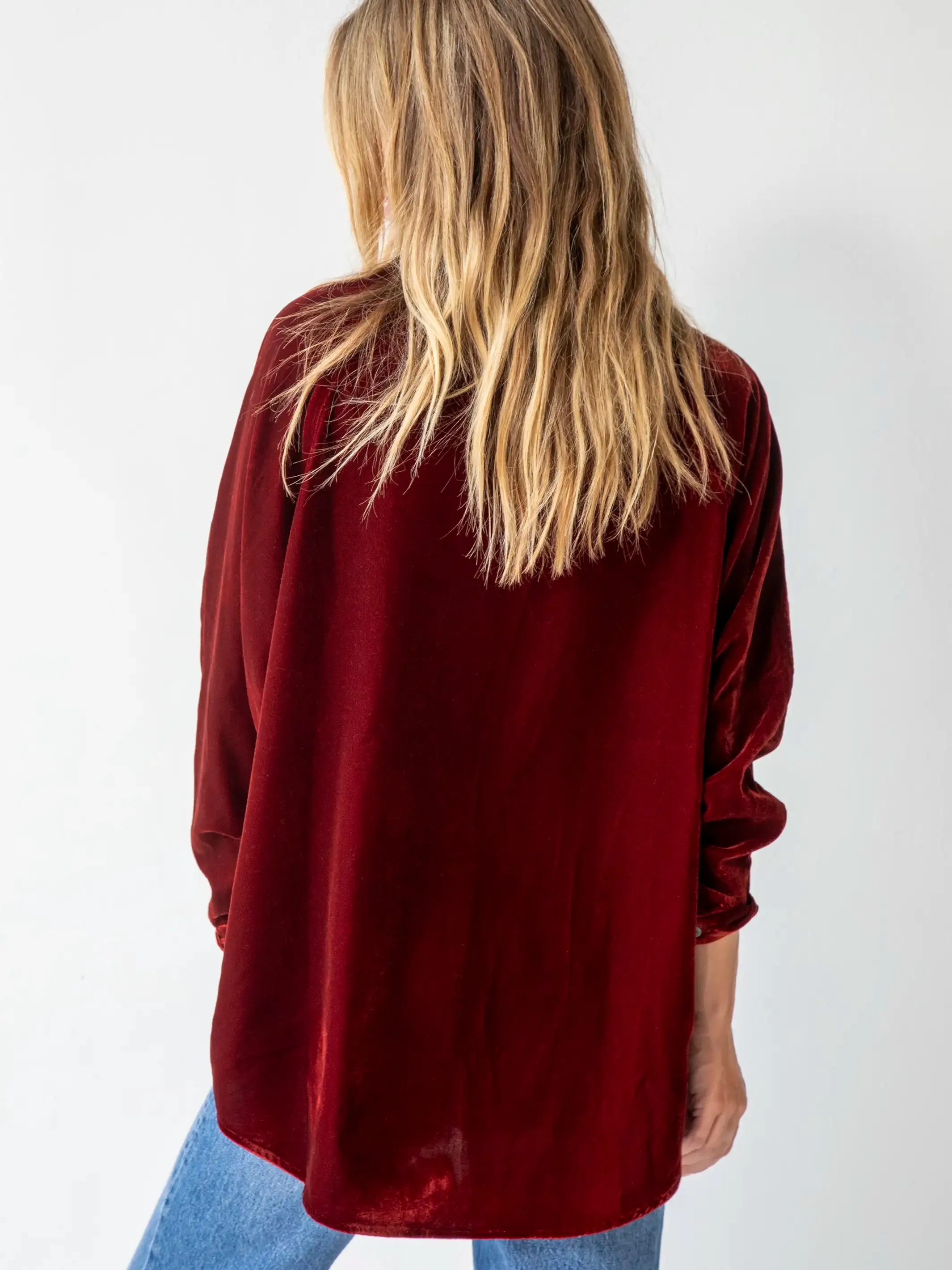 Laid Back Velvet Button Down - Rust