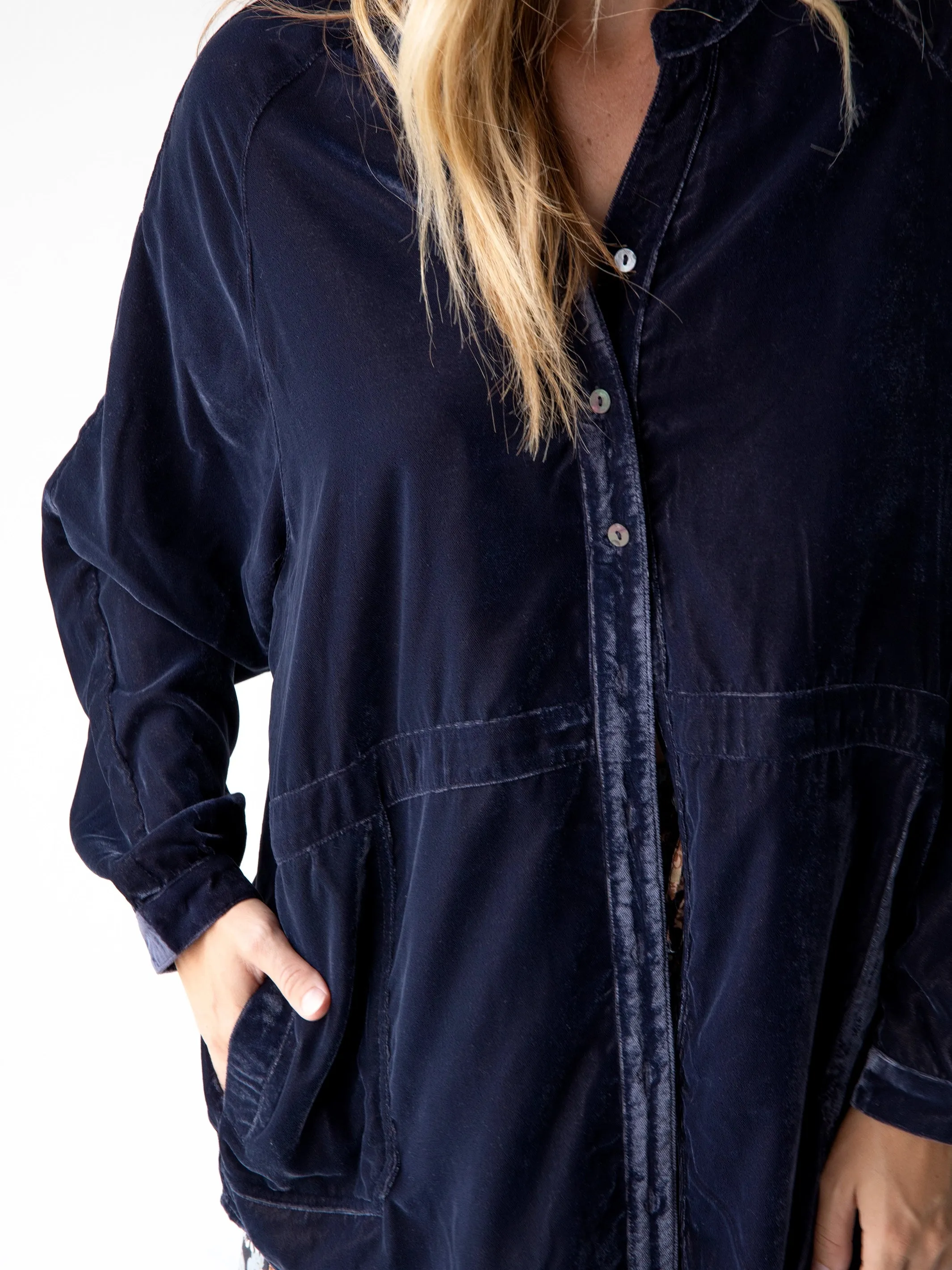 Laid Back Velvet Button Down - Slate Blue