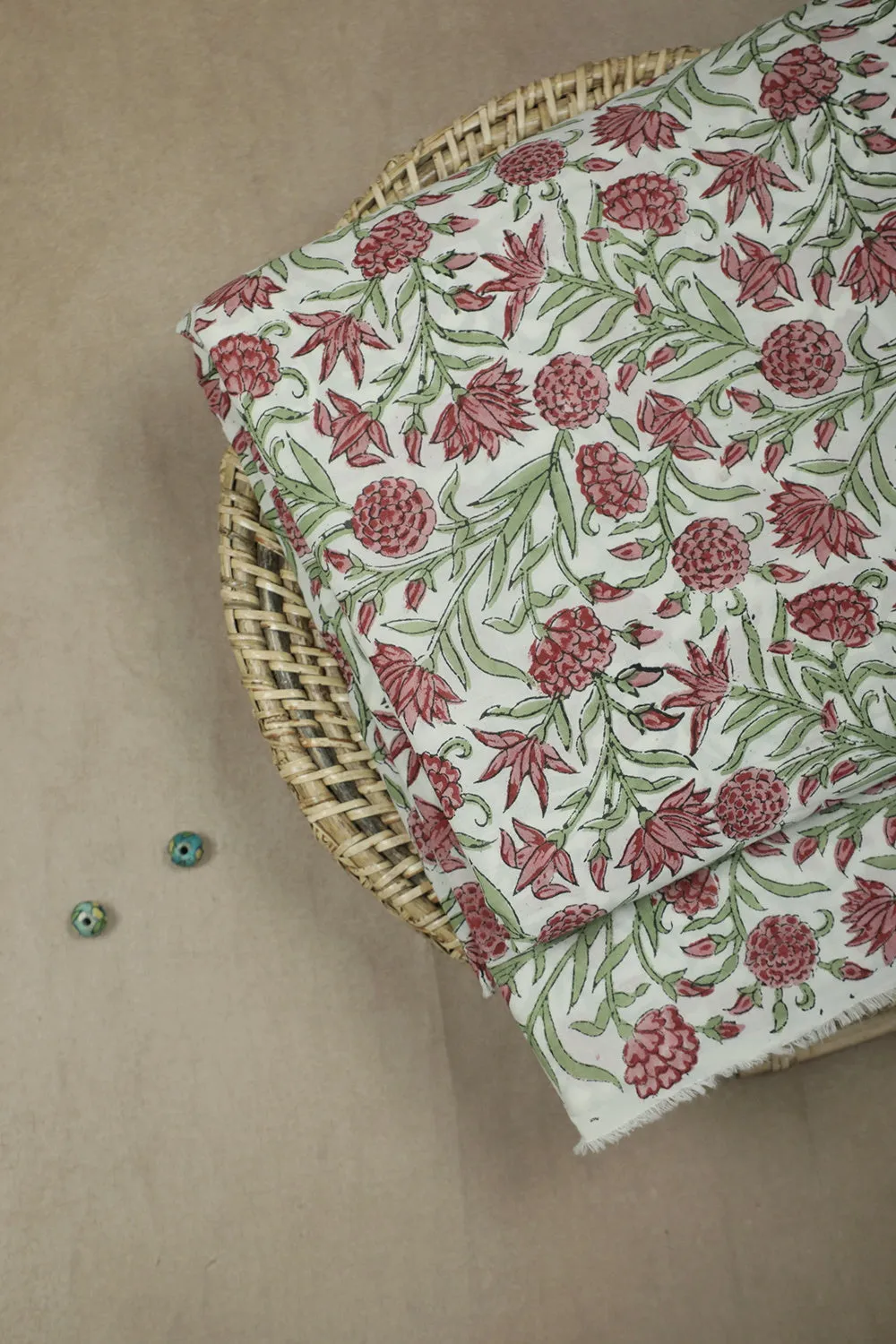 Leafy Floral Garden Mul Cotton Sanganeri Fabric - 0.85m