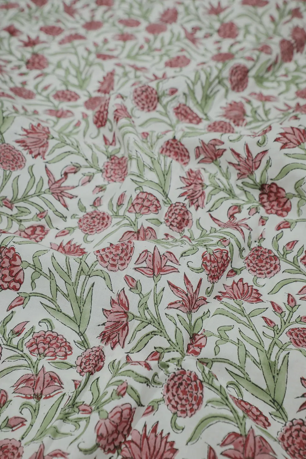 Leafy Floral Garden Mul Cotton Sanganeri Fabric - 0.85m