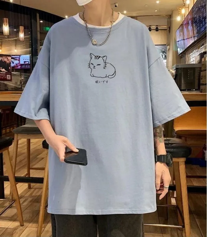 Lying Cat Drop Shoulder Tee