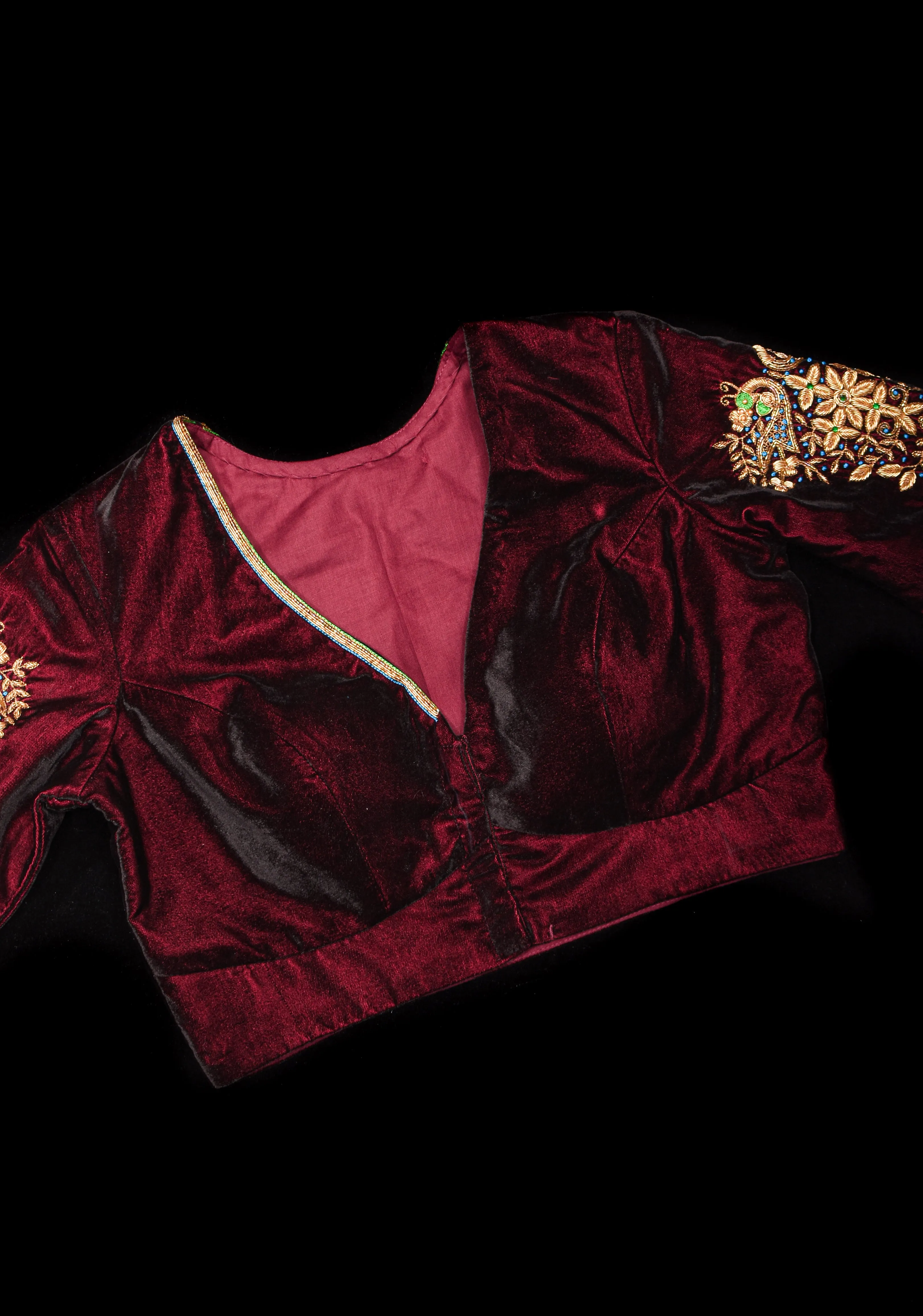 Maroon Velvet Blouse with Zardosi Work,  Mix and Match Blouse for saree, Made to Order