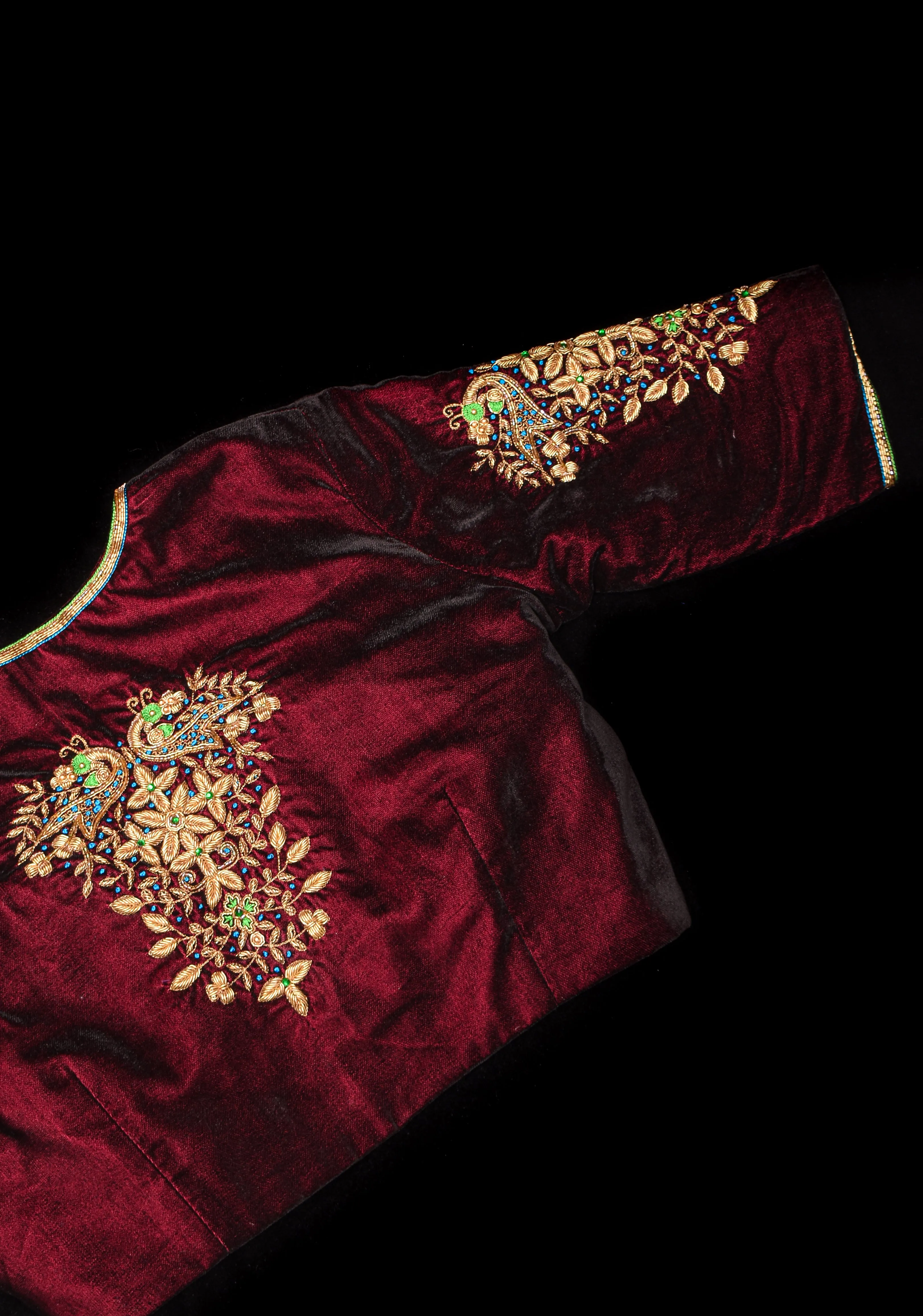 Maroon Velvet Blouse with Zardosi Work,  Mix and Match Blouse for saree, Made to Order