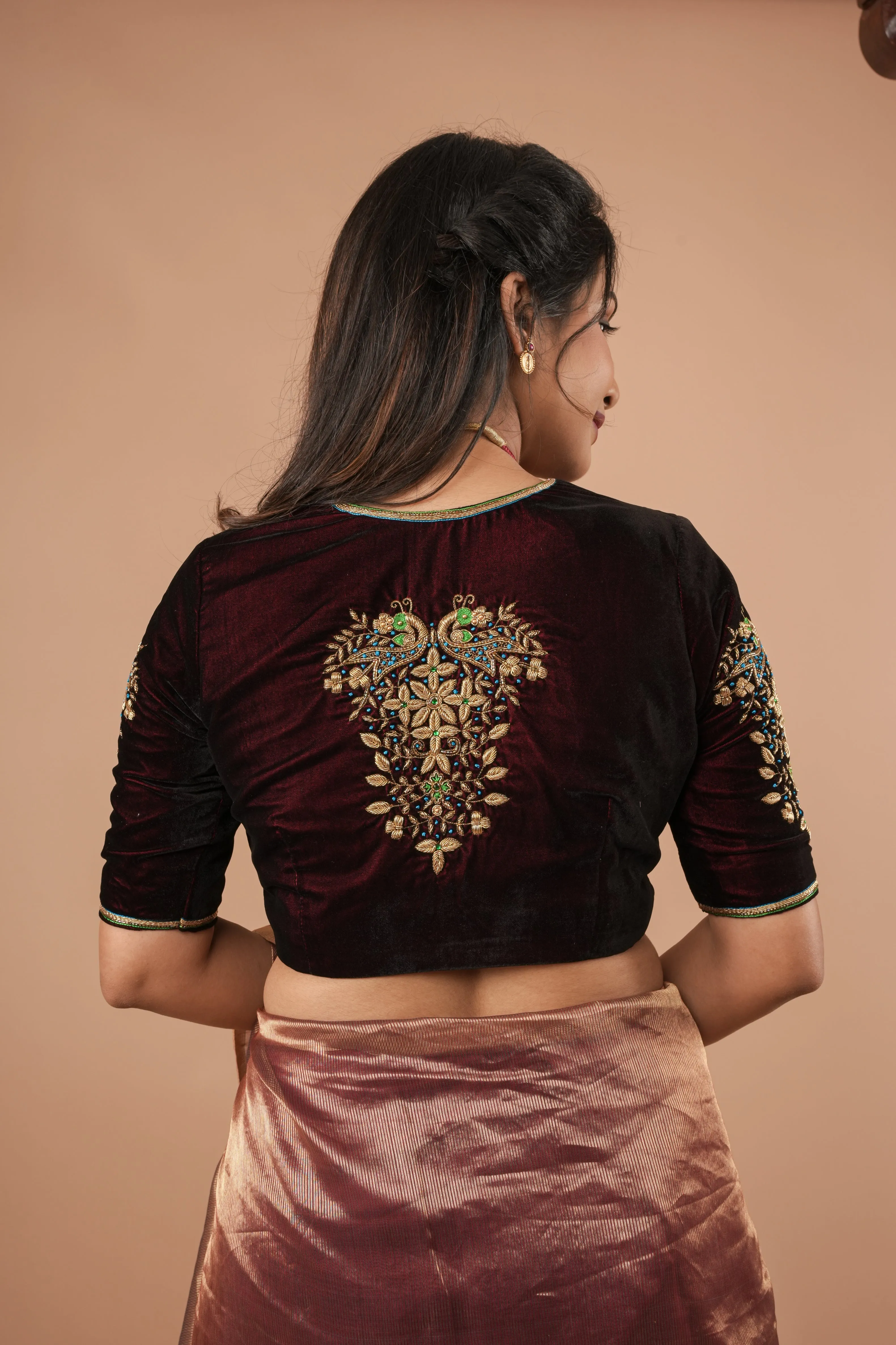 Maroon Velvet Blouse with Zardosi Work,  Mix and Match Blouse for saree, Made to Order