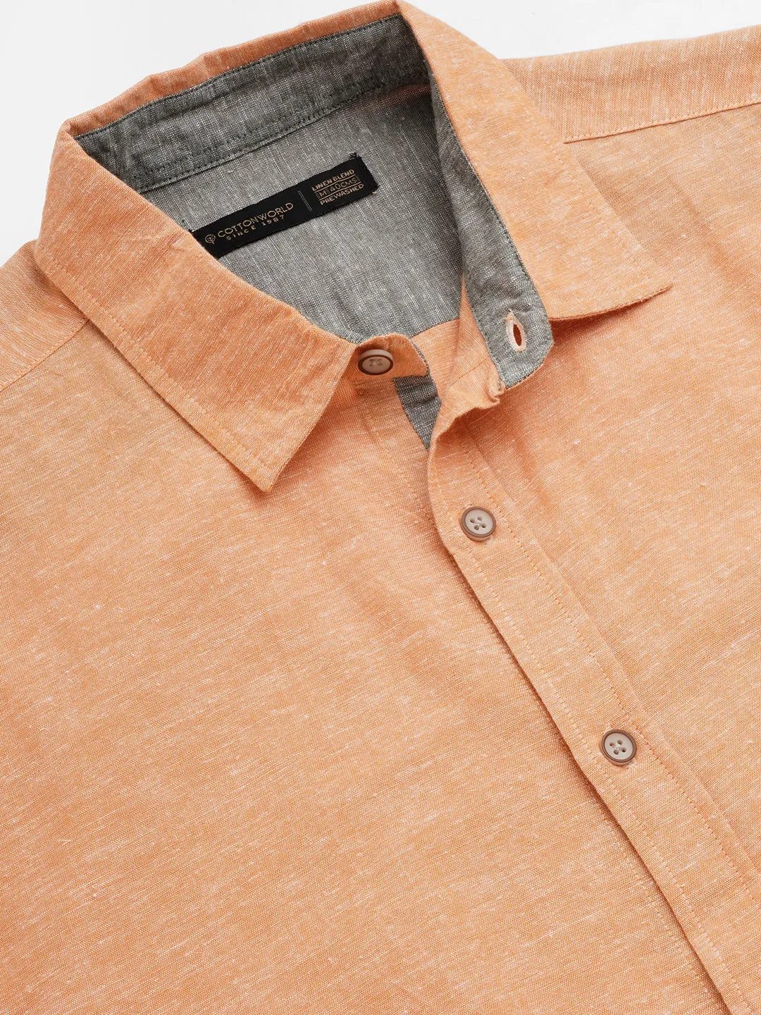 Men's Orange Cotton Linen Regular Fit Shirt