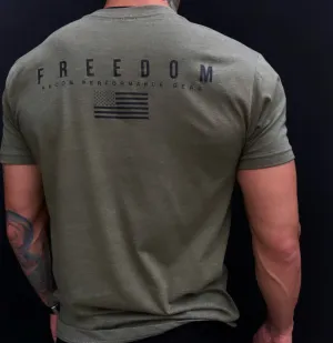 MEN'S RPG "FREEDOM 22" MILITARY GREEN GRAPHIC TEE.