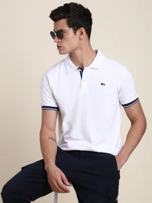 Men's White Solid Polo Collar T-Shirt