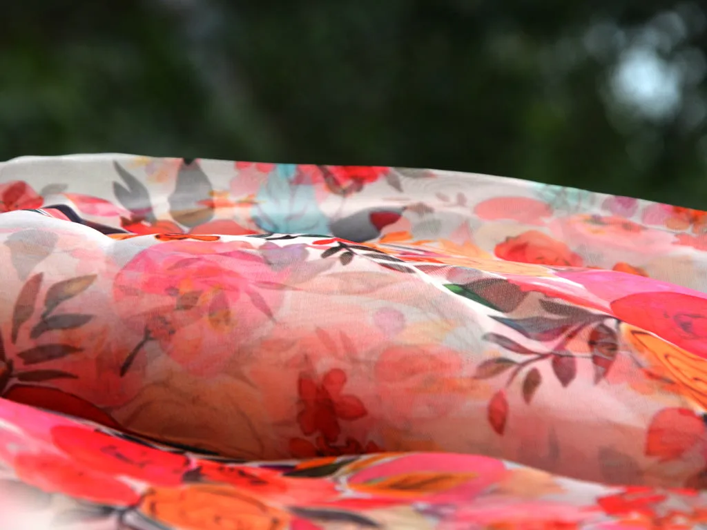 Multicolor Floral Digital Printed Semi Organza Fabric