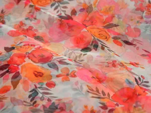 Multicolor Floral Digital Printed Semi Organza Fabric