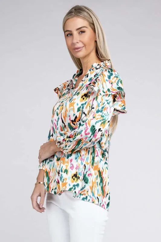 Multicolor Print Ruffle Blouse