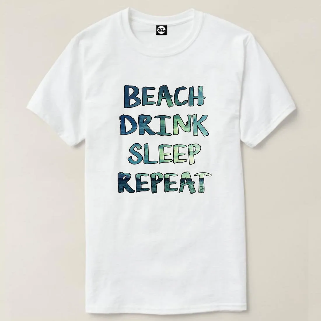 Nutcase Designer Round Neck Men's T-Shirt Wrinkle-Free Poly Cotton Tees - Beach Drink Sleep Repeat