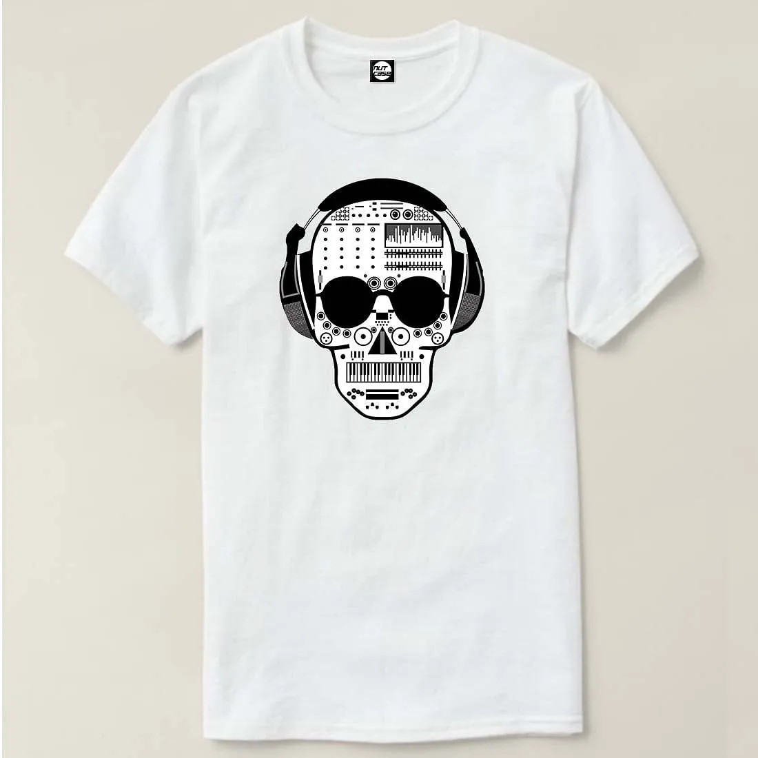 Nutcase Designer Round Neck Men's T-Shirt Wrinkle-Free Poly Cotton Tees - DJ Skull