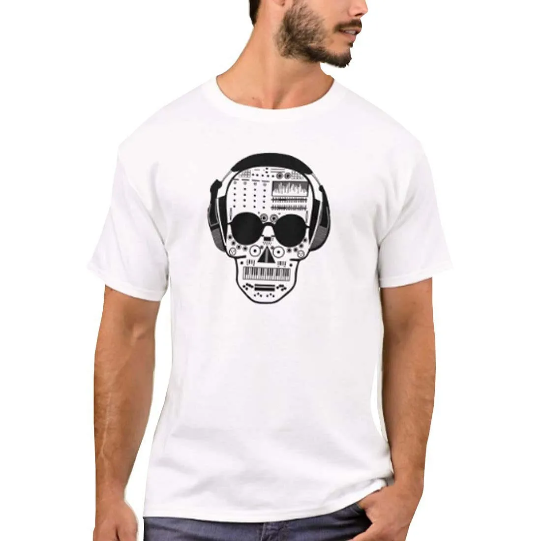 Nutcase Designer Round Neck Men's T-Shirt Wrinkle-Free Poly Cotton Tees - DJ Skull