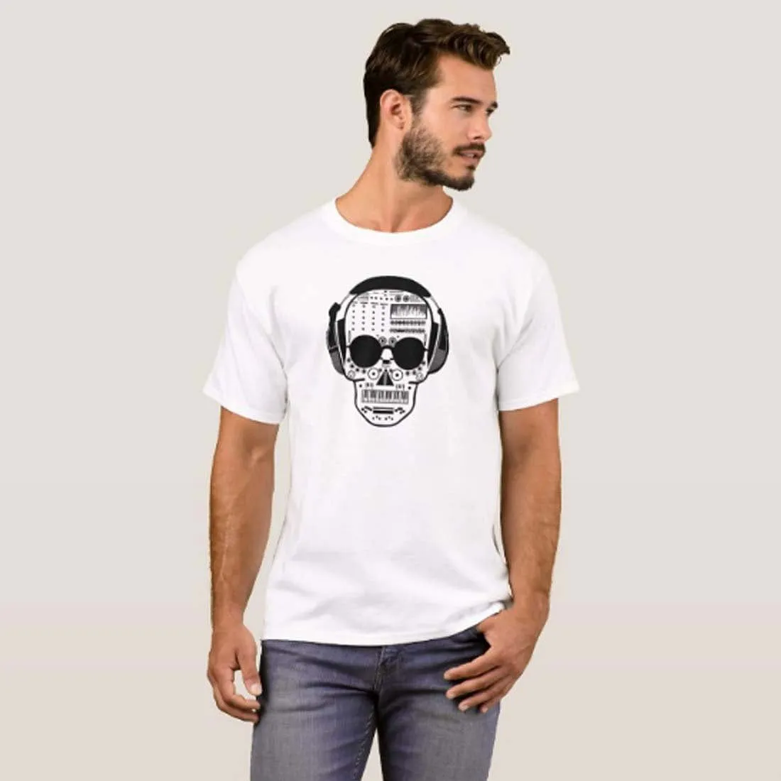 Nutcase Designer Round Neck Men's T-Shirt Wrinkle-Free Poly Cotton Tees - DJ Skull