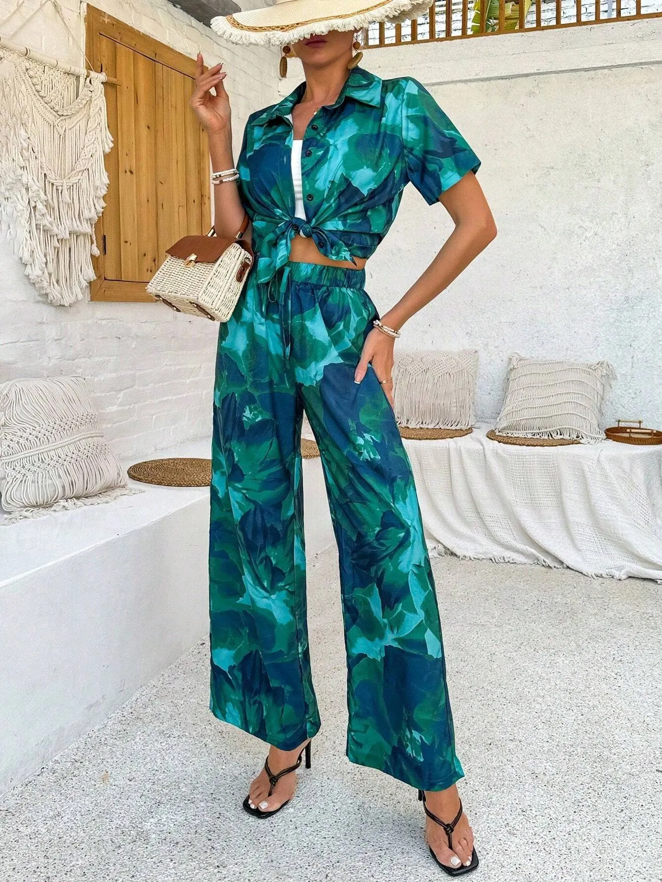 Printed Short Sleeve Top And Long Pants Set SS24