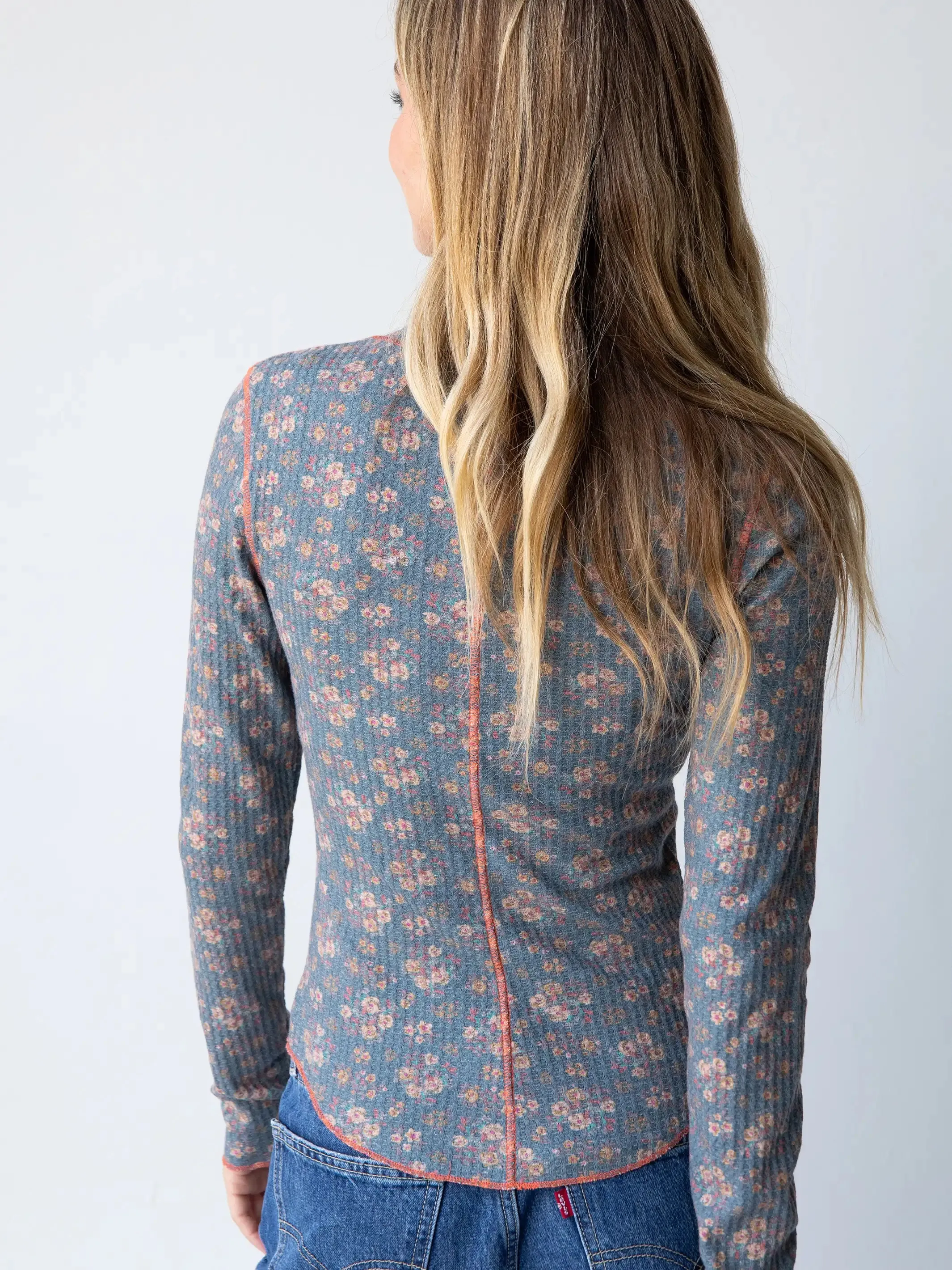 Reagan Thermal Henley - Slate Floral Blooms