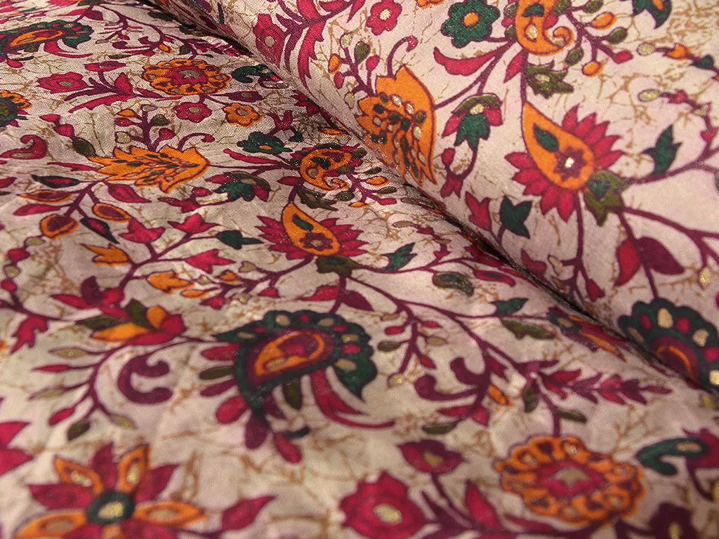 Red Multicolor Floral Premium Modal Chanderi Silk Fabric