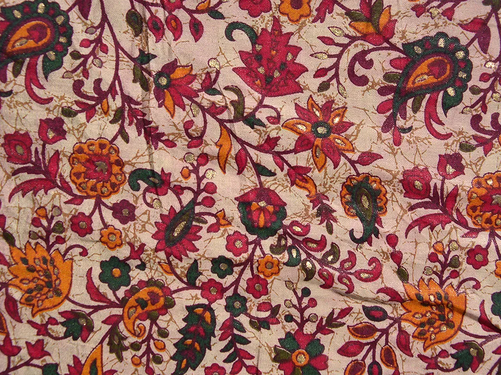 Red Multicolor Floral Premium Modal Chanderi Silk Fabric