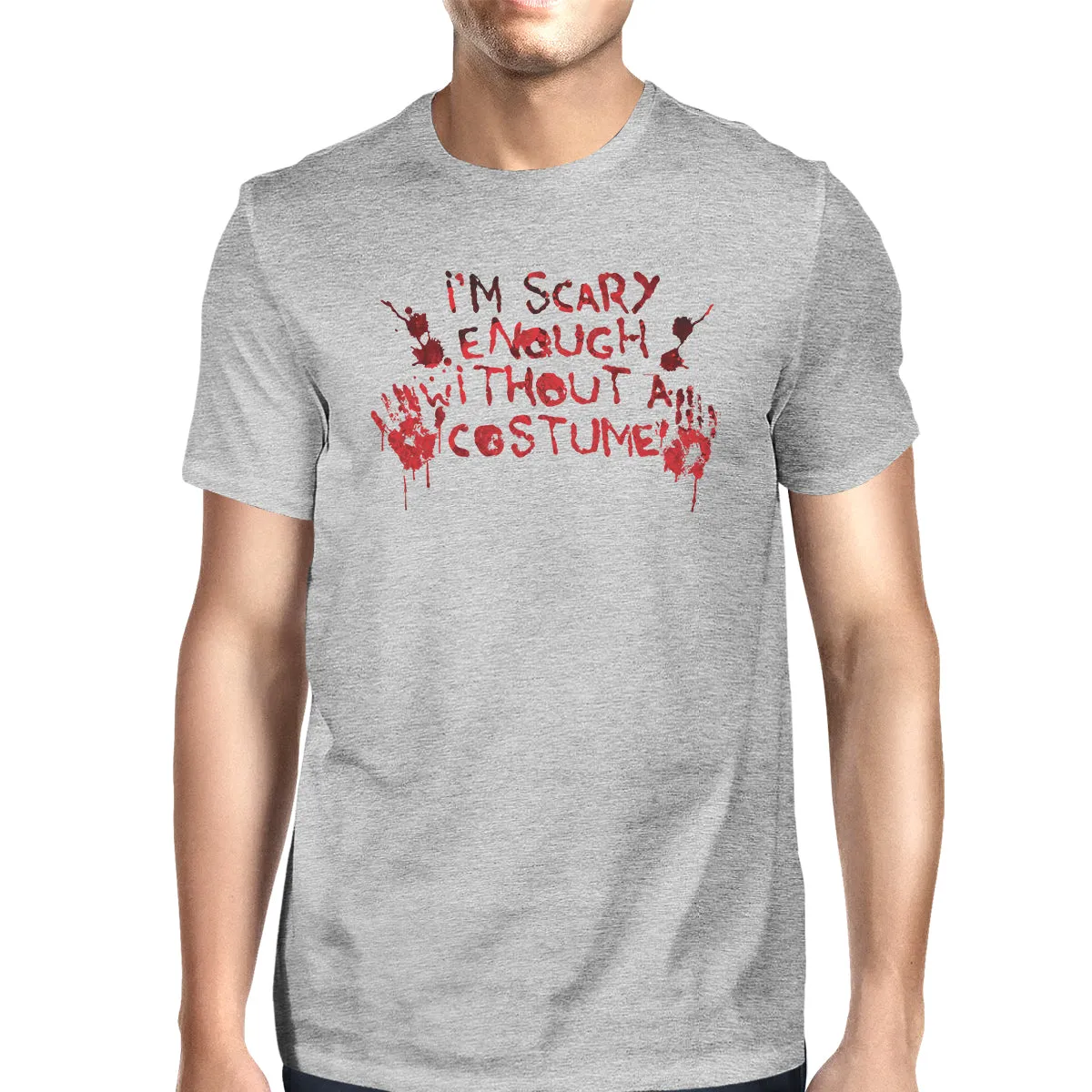 Scary Without A Costume Bloody Hands Mens Grey Shirt