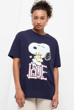 Snoopy Love Oversized Short Sleeve T-Shirt Navy