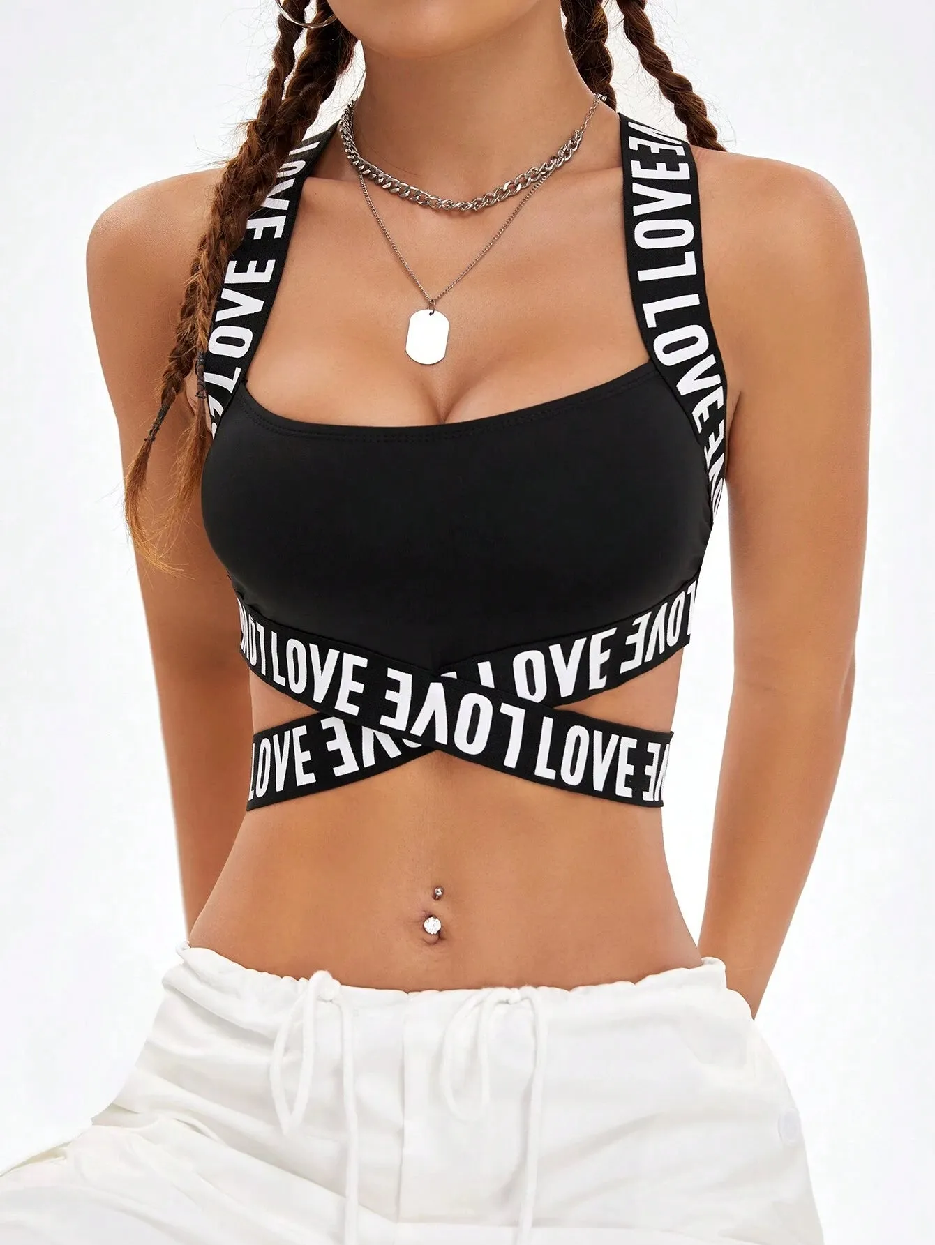 Streetwear Banded Cut Out Letter Tank Top SS24